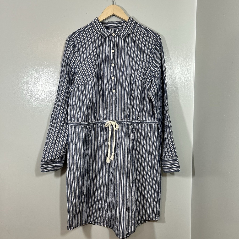 Tommy Hilfiger Shirt Dress Women's XL Striped Linen Blend Drawstring Tie